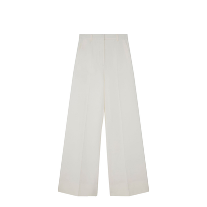 Cream White High-Rise Wide-Leg Wool Trousers