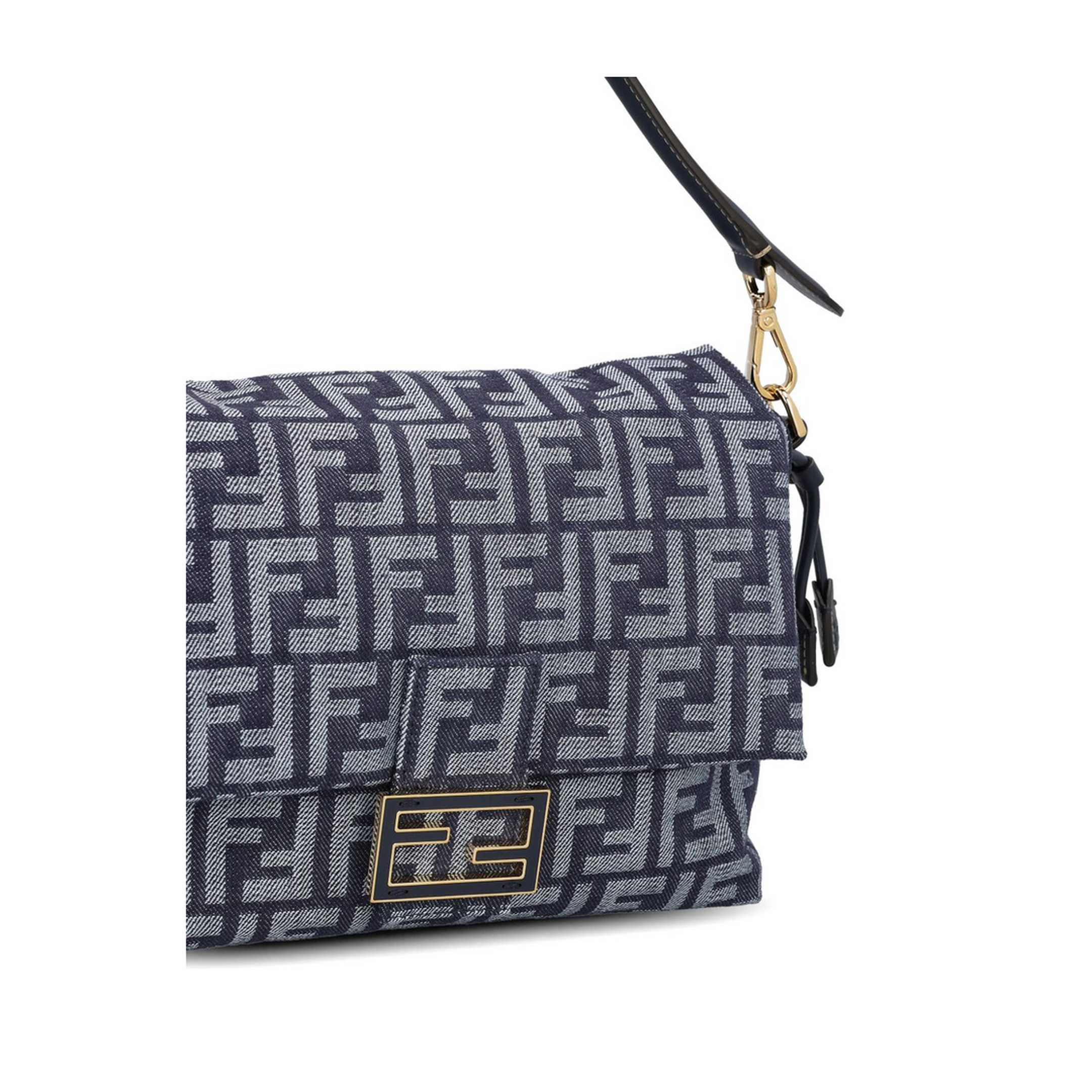 Mamma Baguette Medium Denim-Effect FF Jacquard Shoulder Bag - Dark Blue