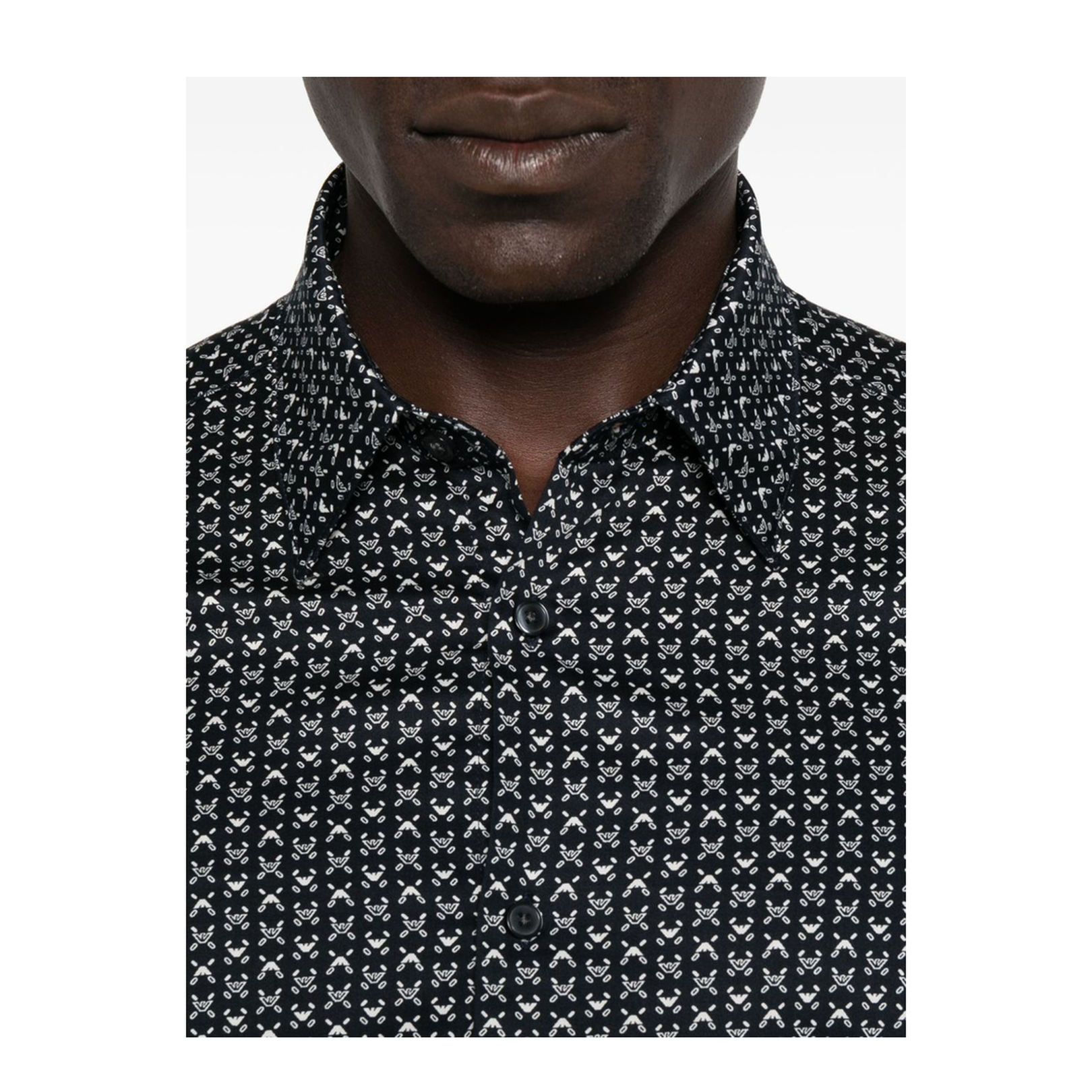 Navy Blue Geometric Print Long Sleeve Button Fastening Collared Shirt