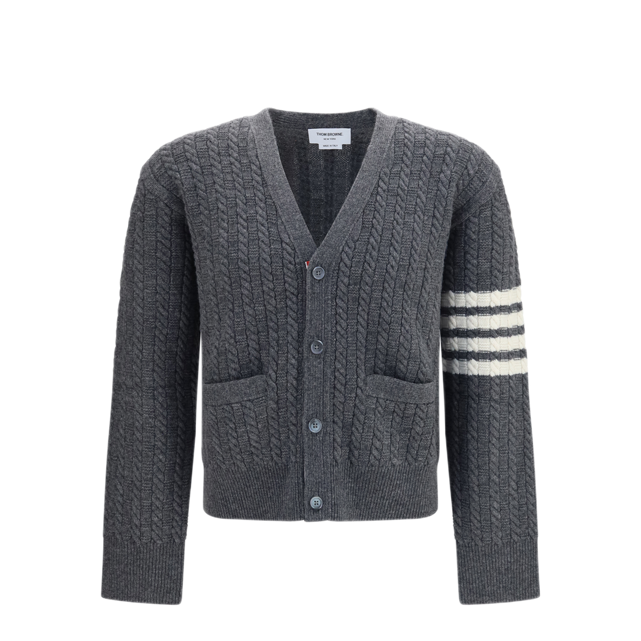 MAYFEYR - Thom Browne - V Neck Sweater With Anchor Embroidery - MKC661AY1005