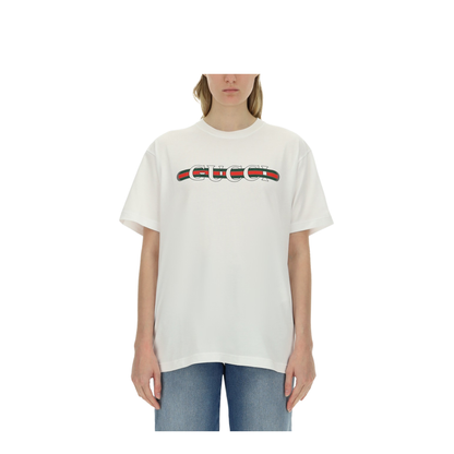 Printed Cotton Jersey T-Shirt in White