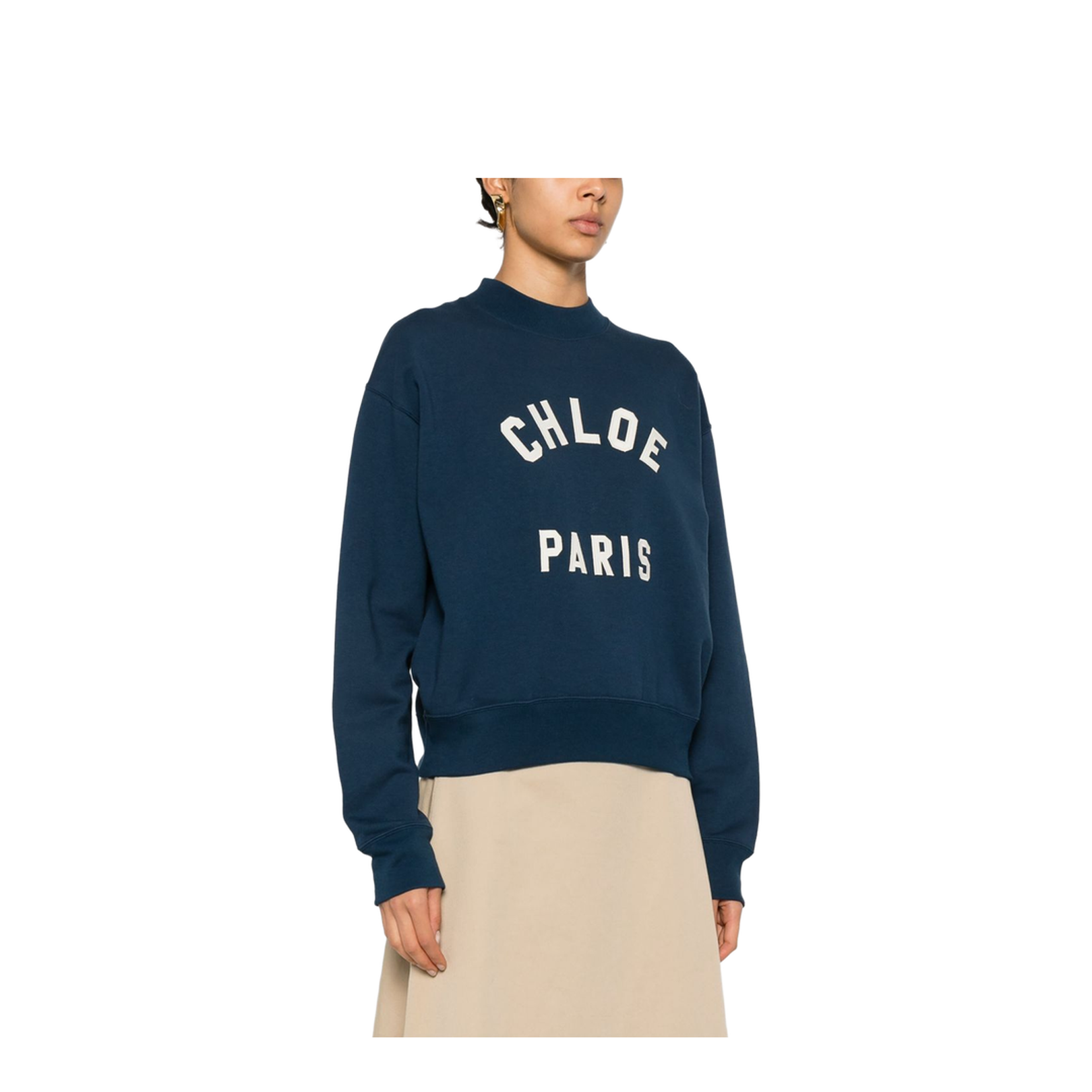 Mock-neck logo sweater in cotton fleece