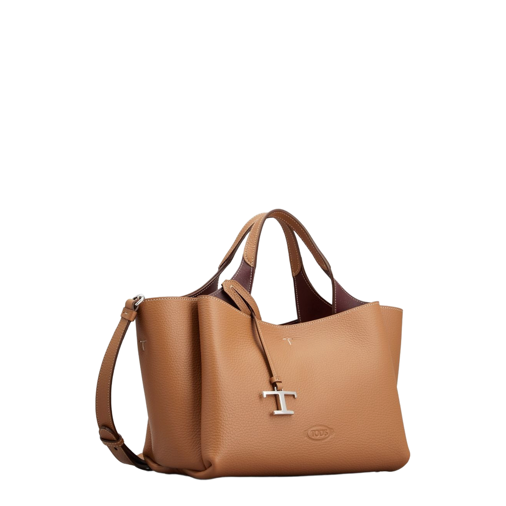 Light Brown Calfskin Mini Handbag with 2 Handles and Shoulder Strap