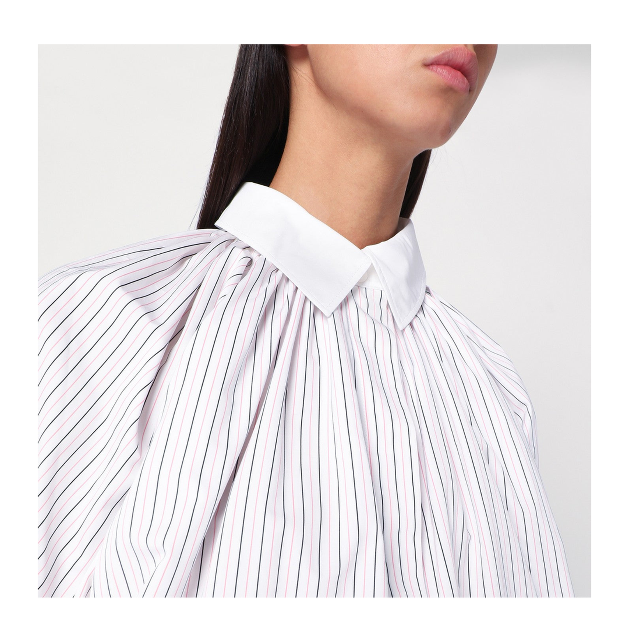 Striped Balloon-Sleeve Shirt