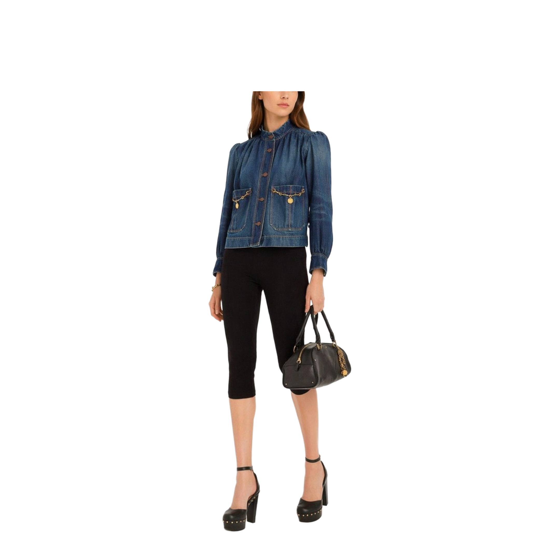Denim High Neck Gathered Jacket