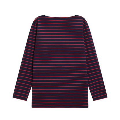Blue T-shirt with red stripes