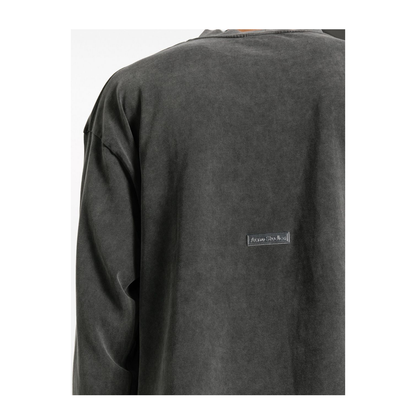 Black Cotton Faded Effect Logo Patch Crew Neck Long Sleeve Top