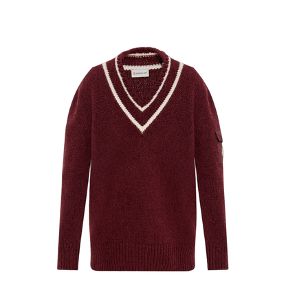 Burgundy Padded V-Neck Cotton & Wool Blend Jumper