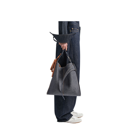 Medium Belted Hobo Bag in Denim