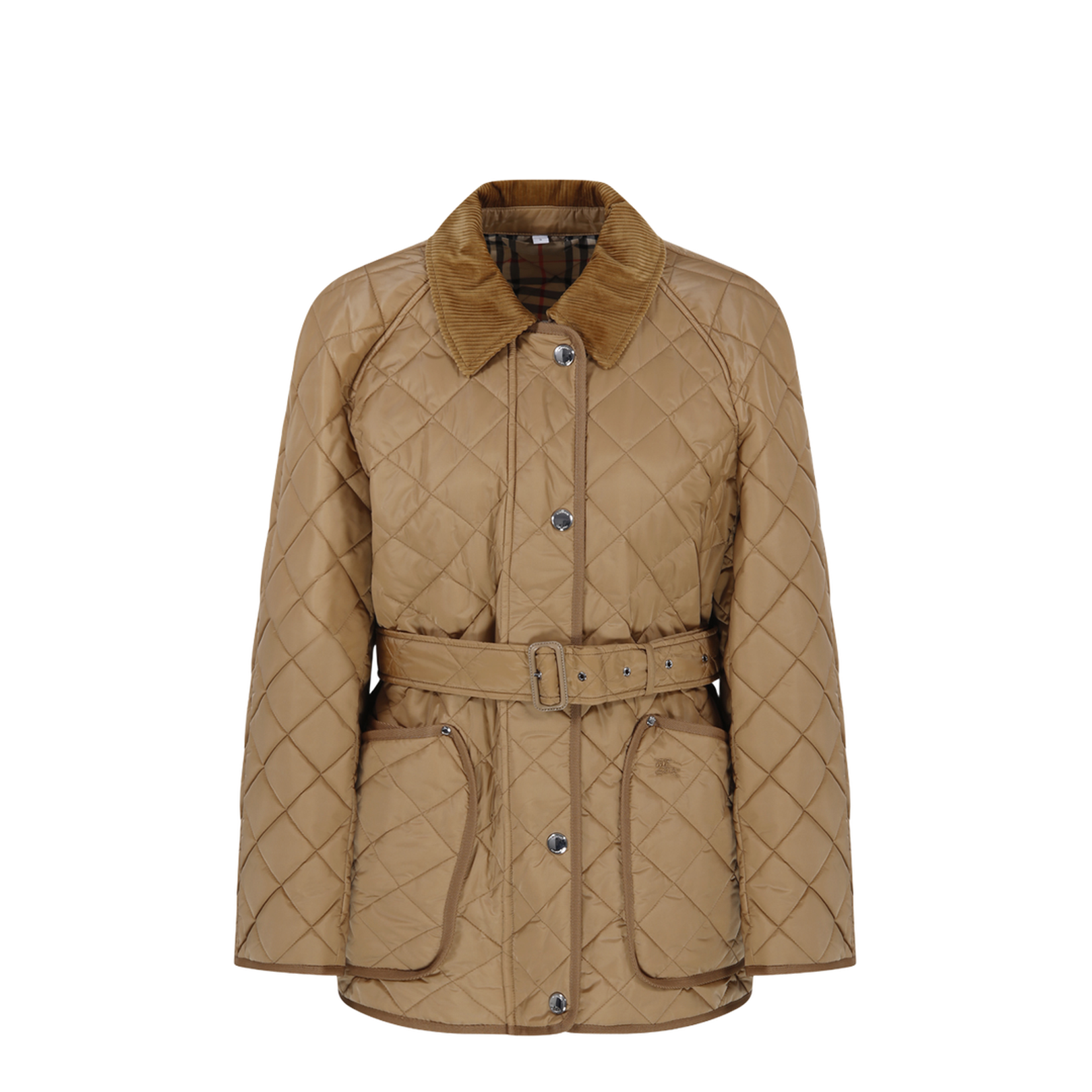 Quilted Nylon Jacket with Corduroy Collar