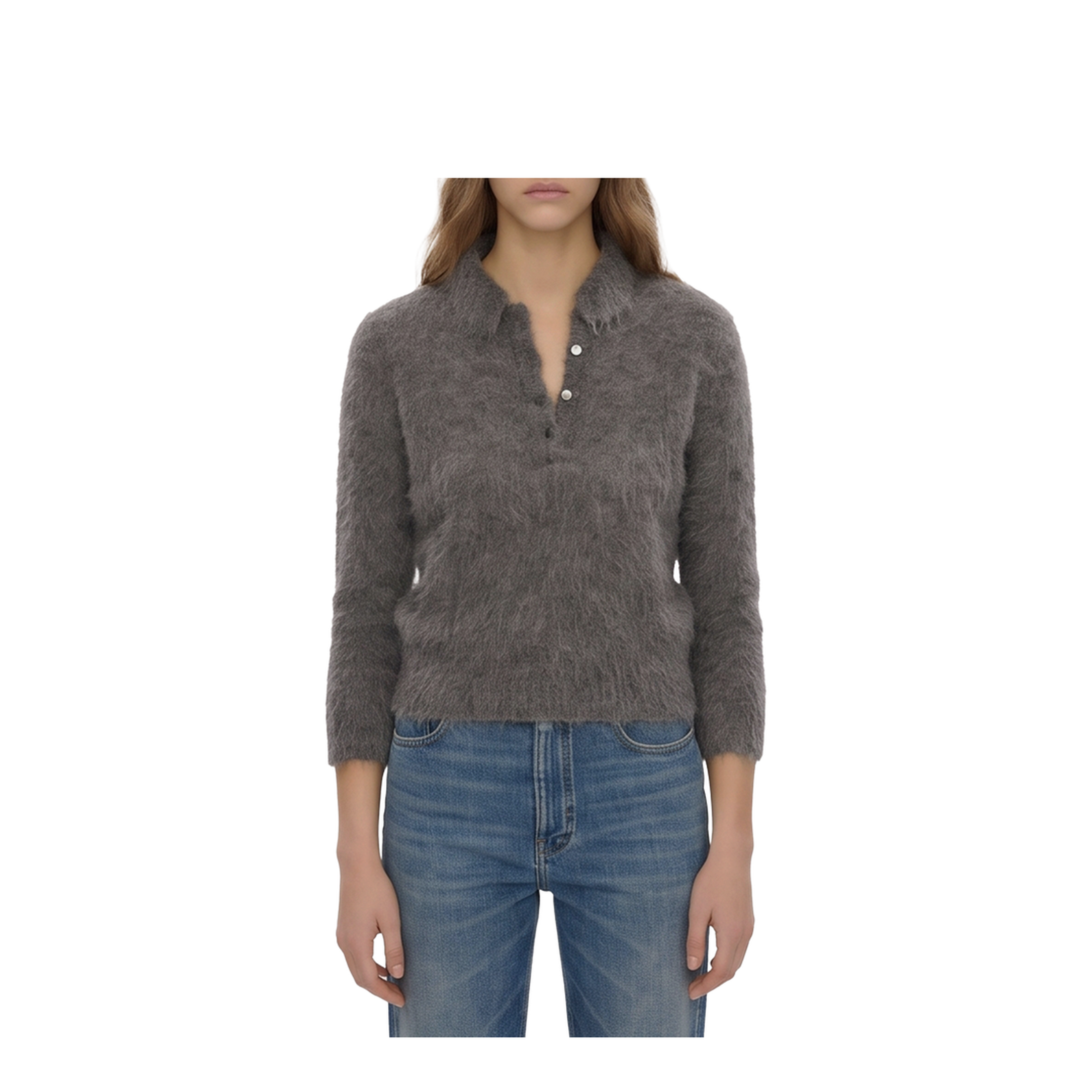 MAYFEYR - Chloè - Smoky Grey Polo-Style Pullover - CH26AMP16720013