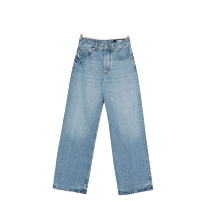 Indigo Blue Concealed Fly and Button Fastening Classic Five Pockets Belt Loops Whiskering Effect