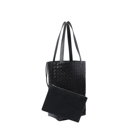 Intrecciato Small Leather Tote Bags - Black