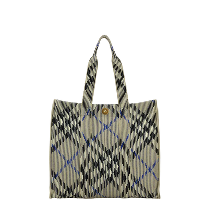 Embroidered Canvas Medium Check Shopping Bag