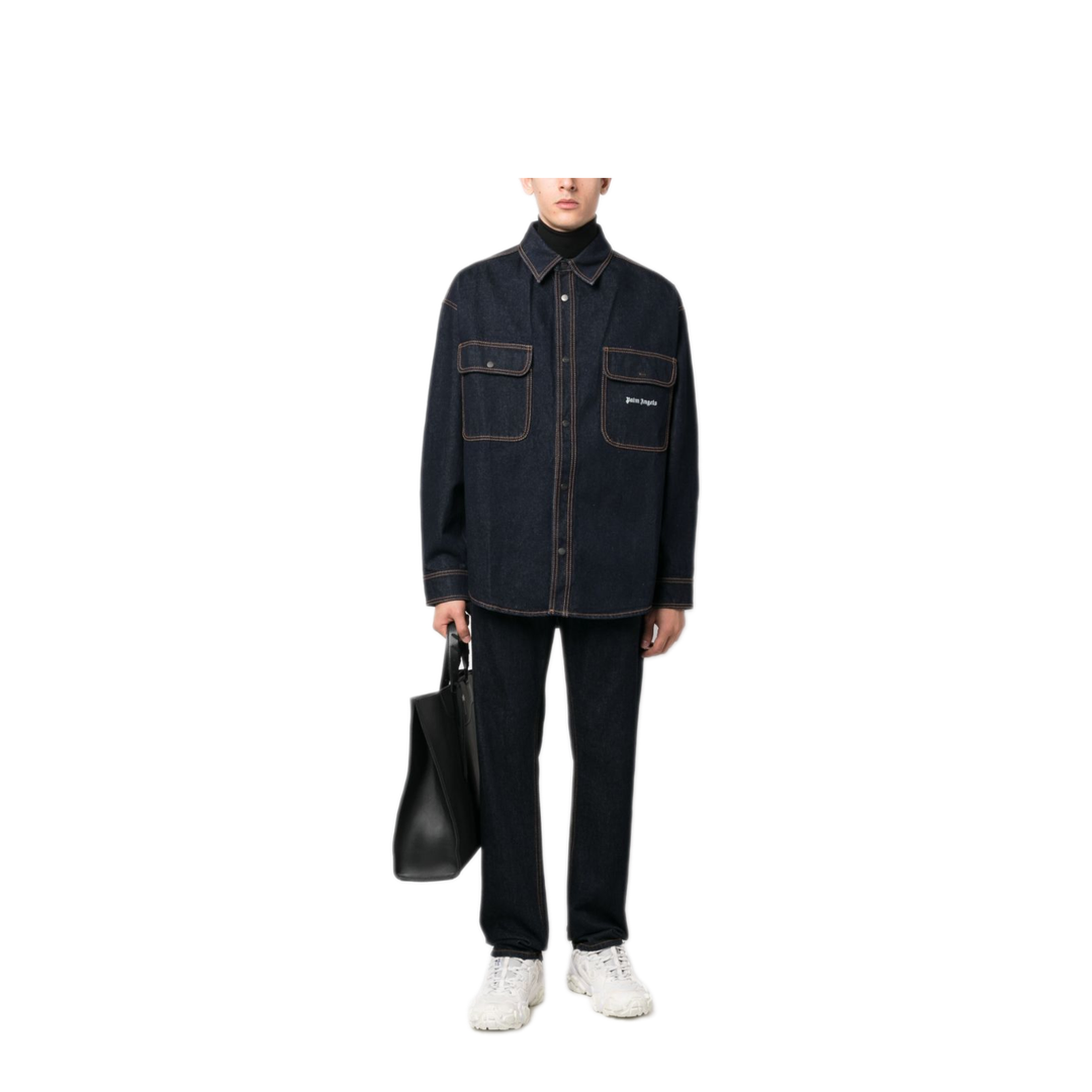 MAYFEYR - Palm Angels - Logo-Embroidered Denim Shirt - PMYD020F23DEN0014601