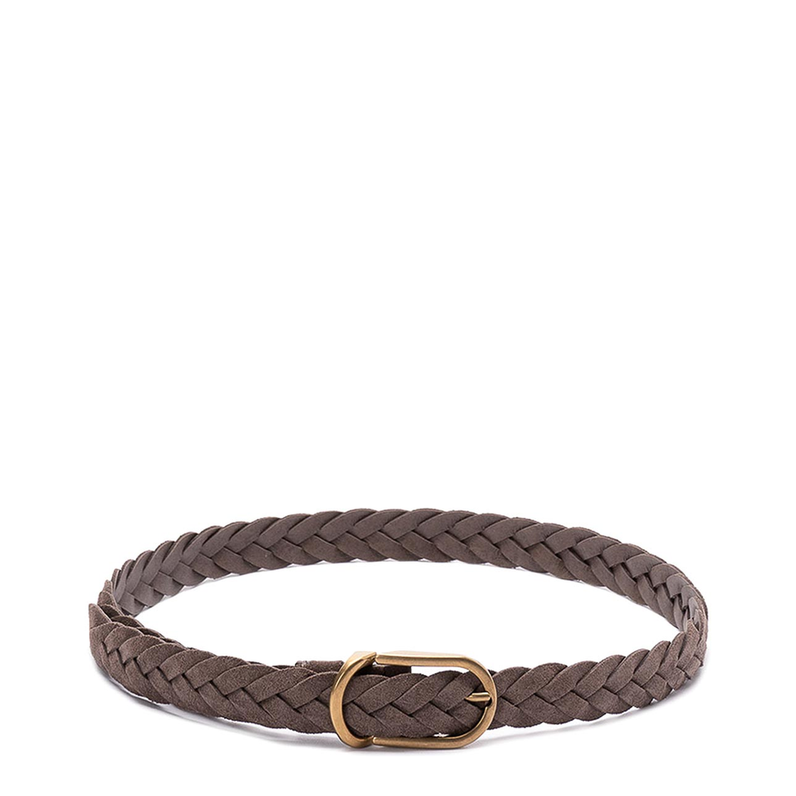 Woven Suede Belt with Rounded Buckle and Metal Loop