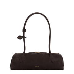 Le Teckel Medium Nubuck Shoulder Bag - Brown/Gold