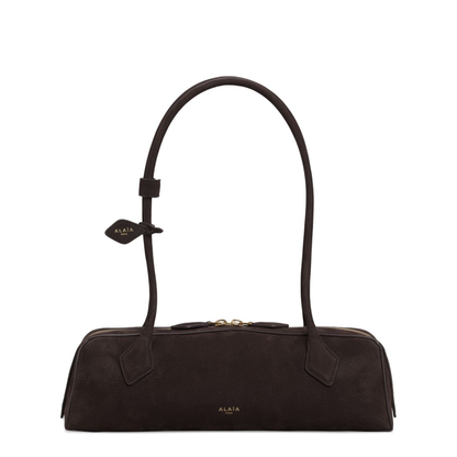 Le Teckel Medium Nubuck Shoulder Bag - Brown/Gold