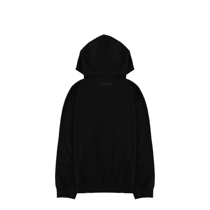 Black Front Pouch Pocket Adjustable Drawstring Hood Ribbed Cuffs Logo Patch Detailing