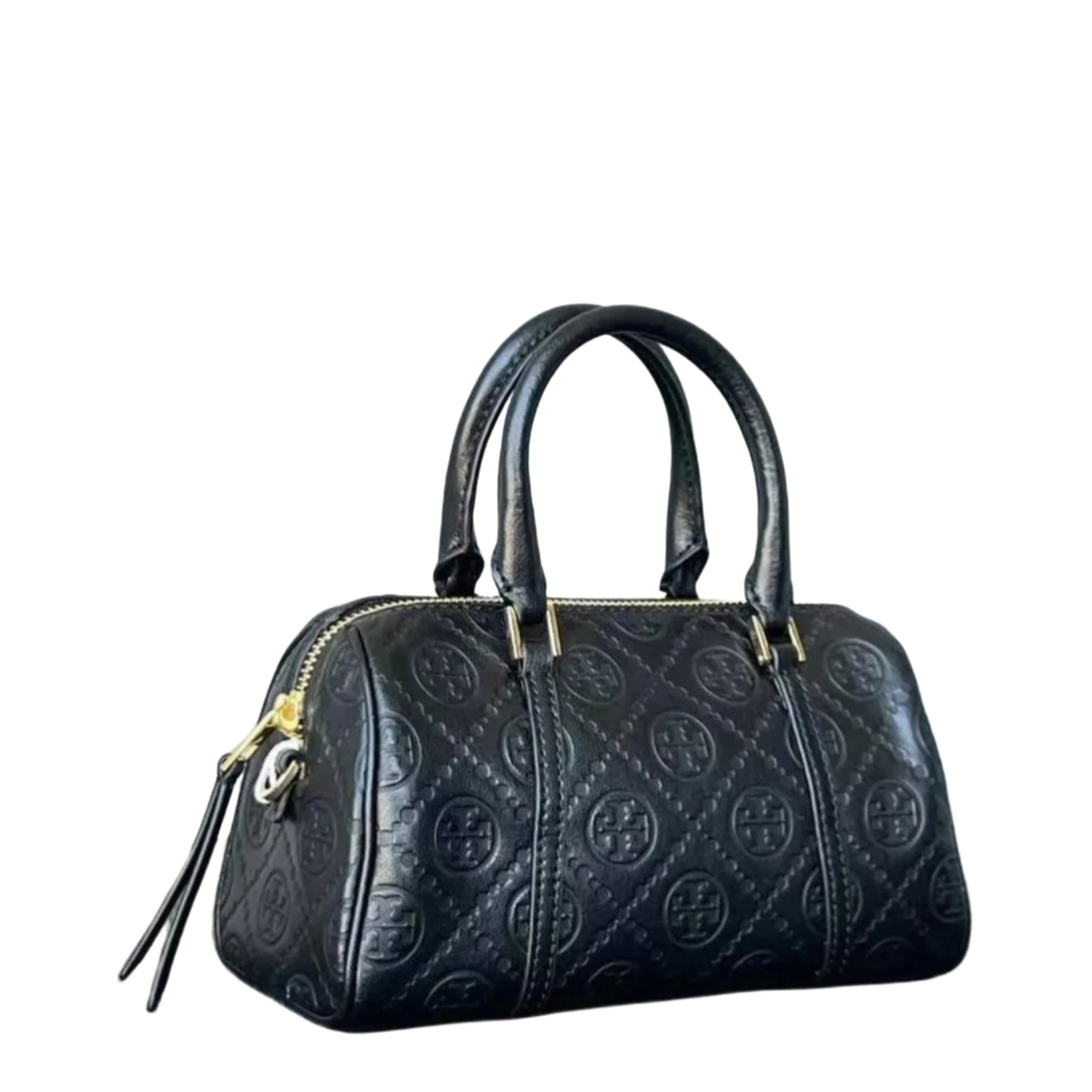 T Monogram Leather Mini Barrel Bag