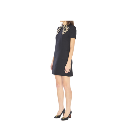 Black Dress with Bow on Front and Leopard Print