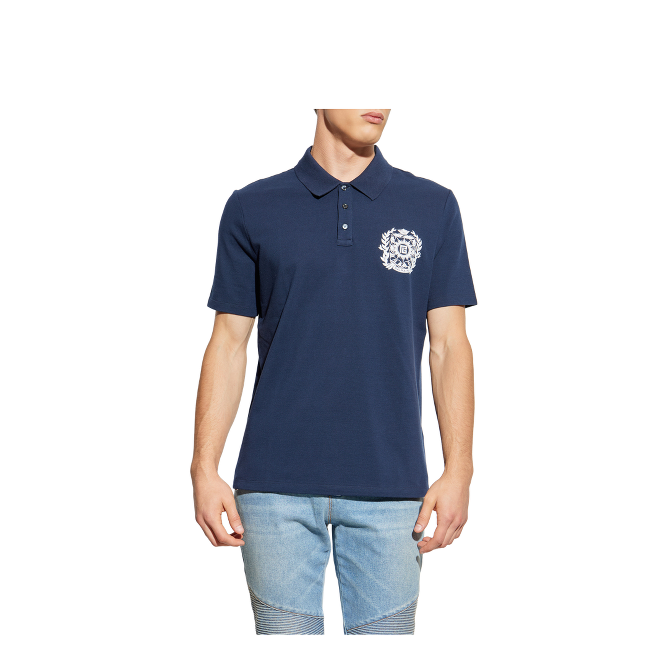 Cotton Polo Écusson Print Shirt Navy