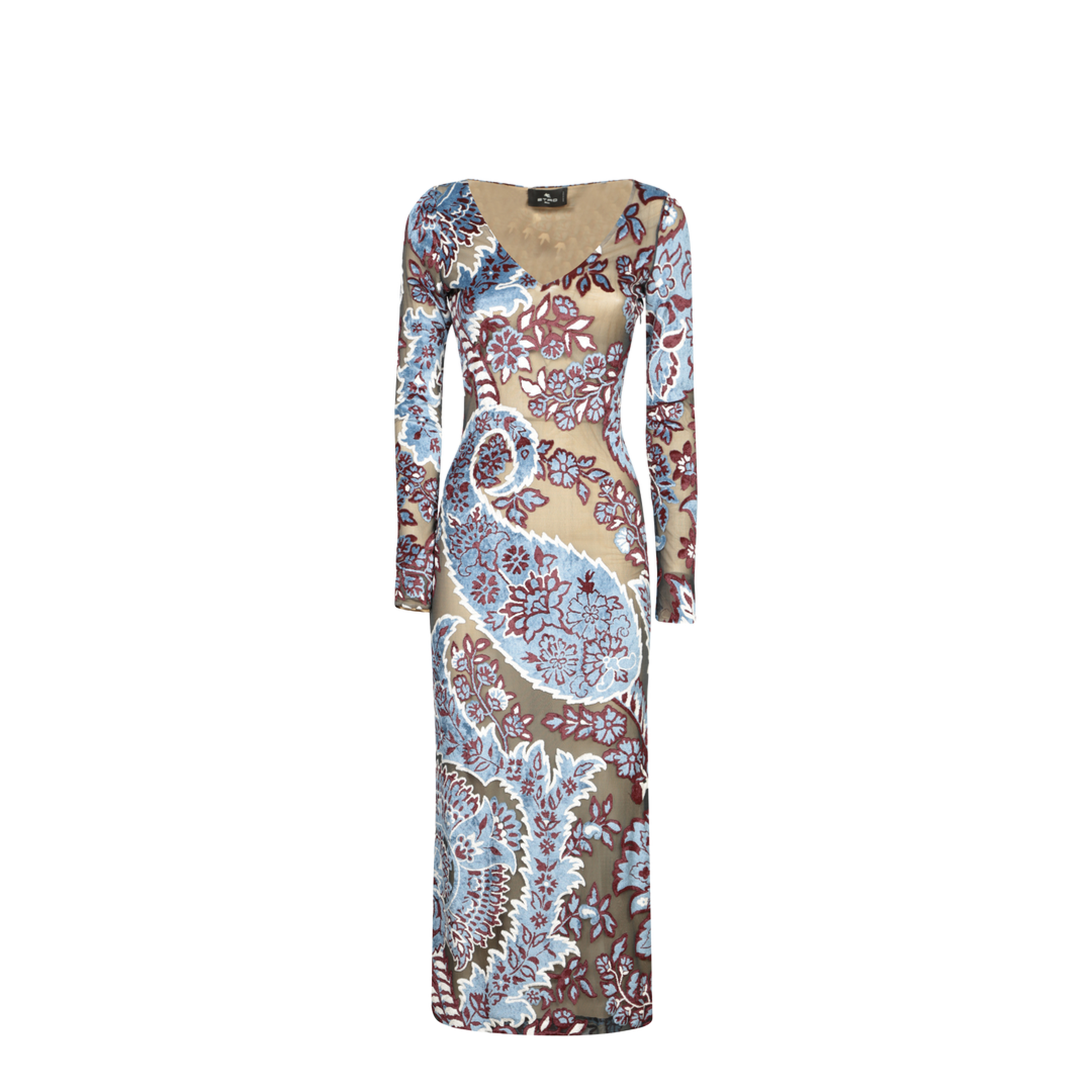 Long Sleeve Midi Dress V-Neckline Inspired Tattoo Print Design
