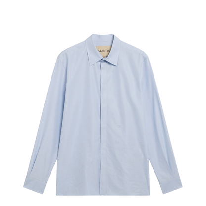 Light Blue Fil-À-Fil Cotton Shirt With Vlogo Embroidery