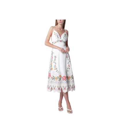 MAYFEYR - Farm Rio - Ivory Midi Dress With Floral Embroidery - 355804COL0025