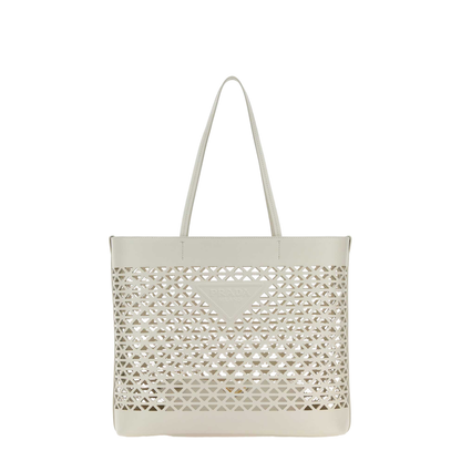 White Leather Shopping Bag