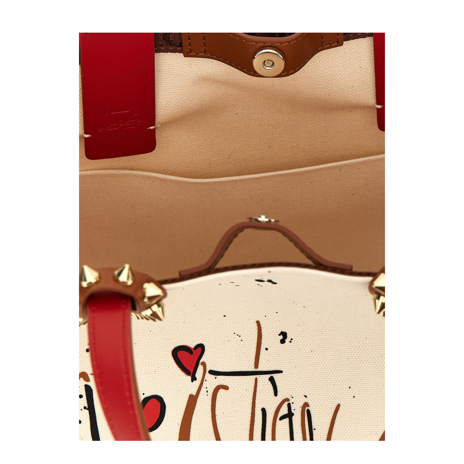 White Magnetic Fastening All-Over Logo Print Spike Stud Detailing