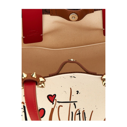 White Magnetic Fastening All-Over Logo Print Spike Stud Detailing