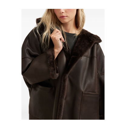 Shearling Reversible Coat in Rust Brown