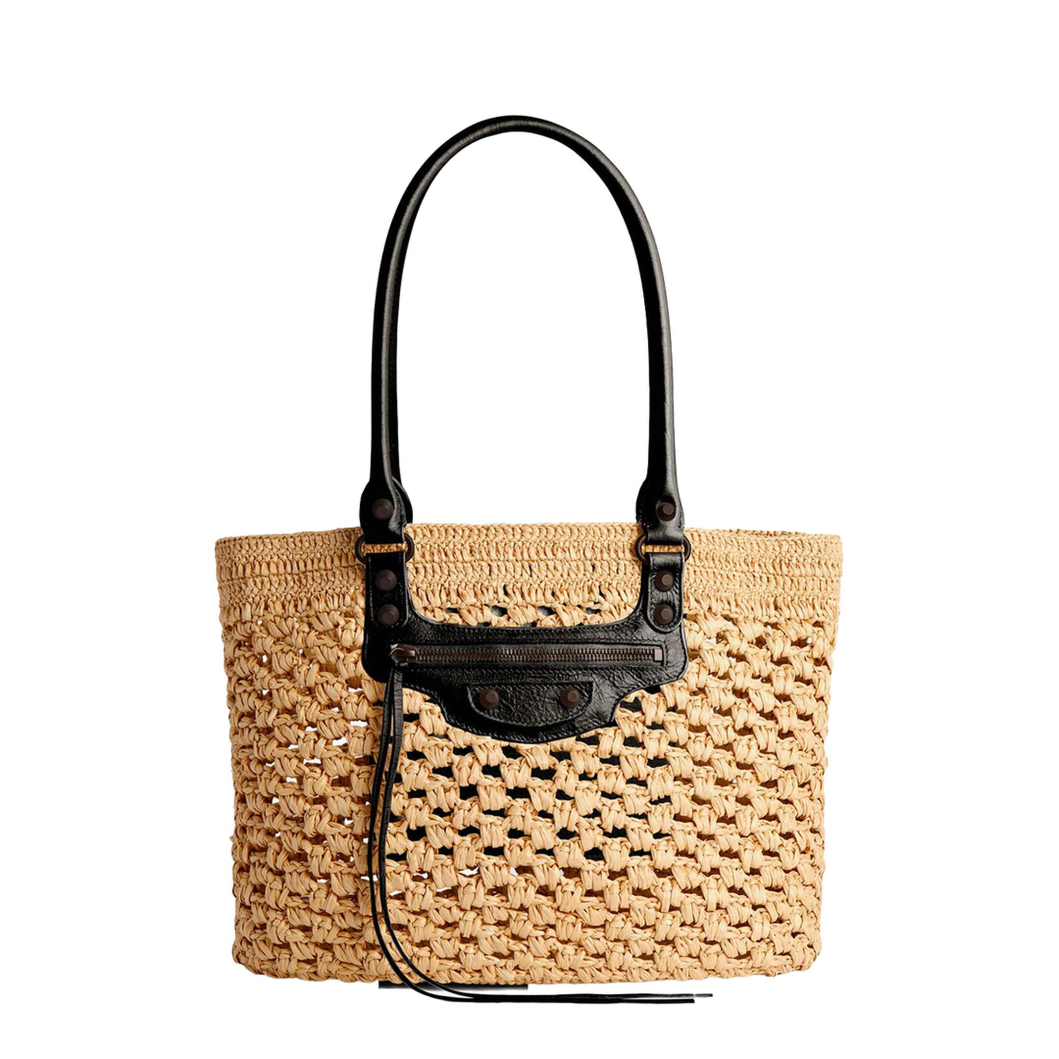 Le City Medium Raffia-Effect Fabric Basket Bag - Natural/Black