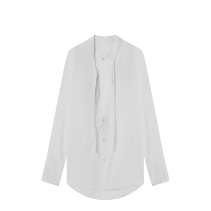 Deep V-Neck Cotton Poplin Shirt In White