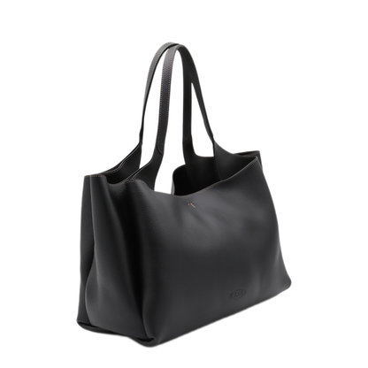T Timeless Medium Hammered Leather Tote - Black