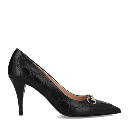 Black Leather Pumps with Horsebit