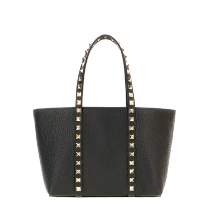 Black Leather Small Rockstud Shopping Bag