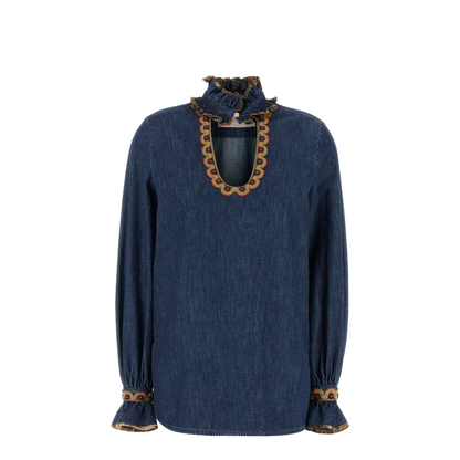 Chambray Denim Embroidered Top