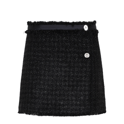 Black Mini Lurex Skirt with Silver-tone Hardware in Wool Blend
