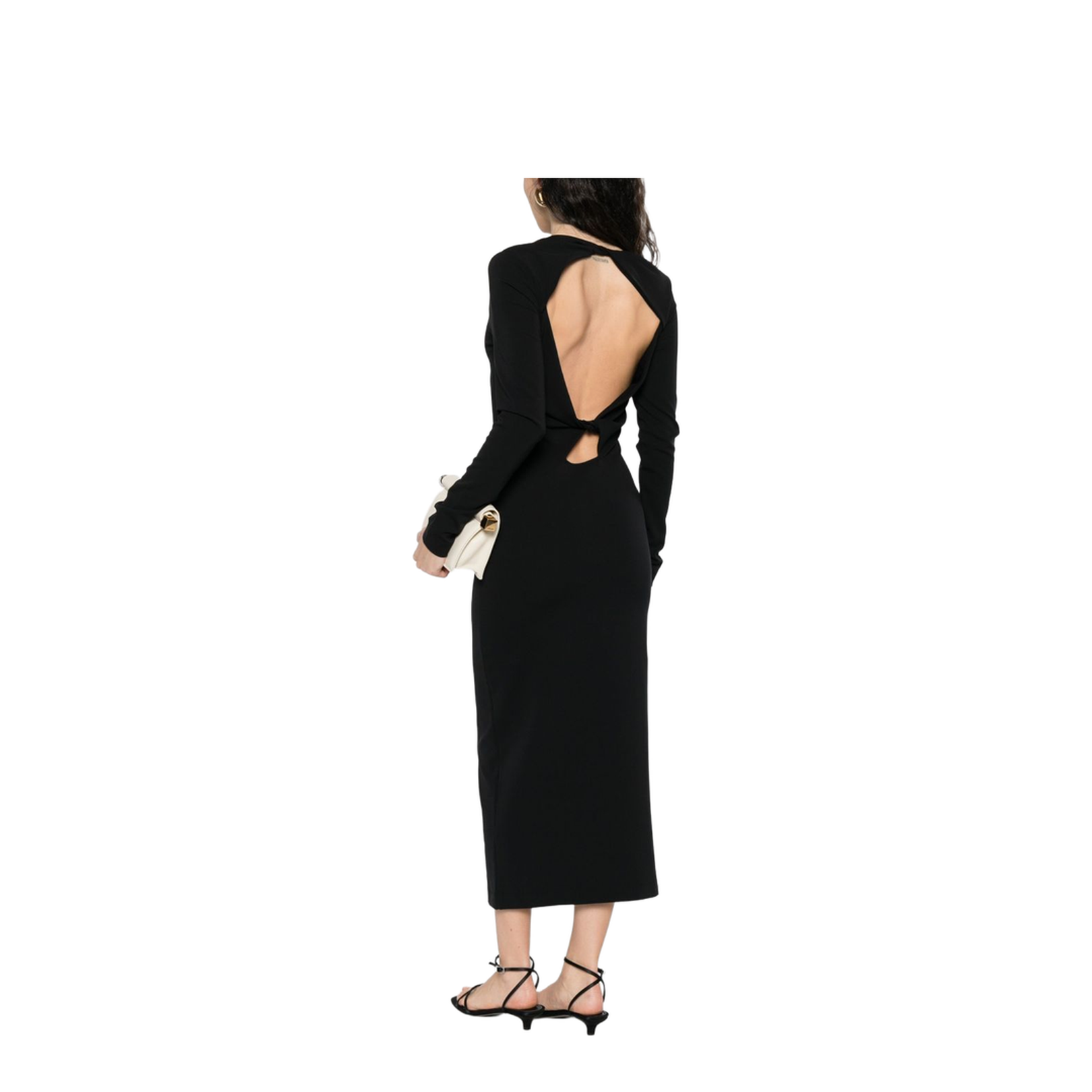 Black Dress with Long Sleeves and Knot Detail