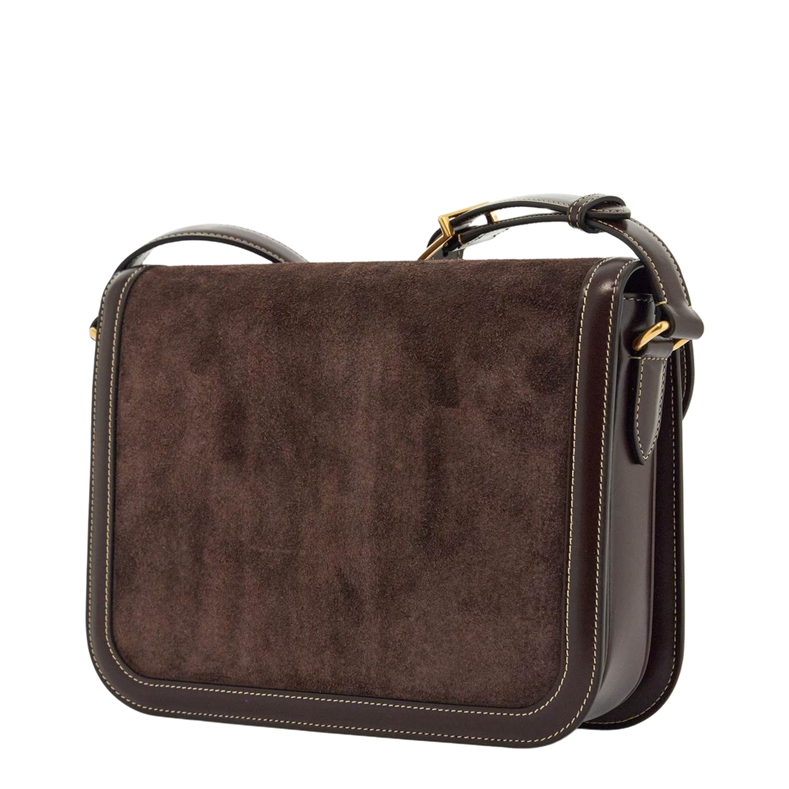 Shoulder Bag in Dark Brown Suede with Golden Buckle