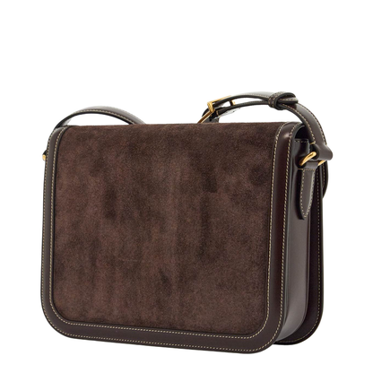 Shoulder Bag in Dark Brown Suede with Golden Buckle