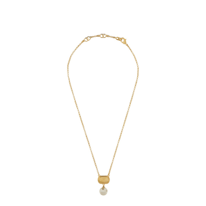 Metal Ovalette Necklace with Enamel, Crystal and Swarovski Pearl