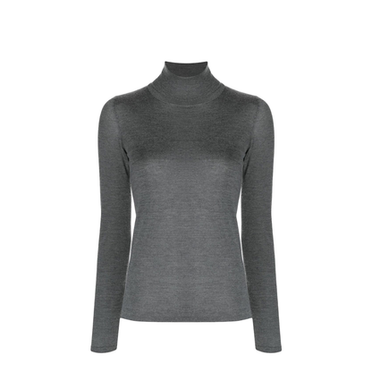 Anthracite Grey Cashmere-Silk Blend Knitted Roll Neck Long Sleeves