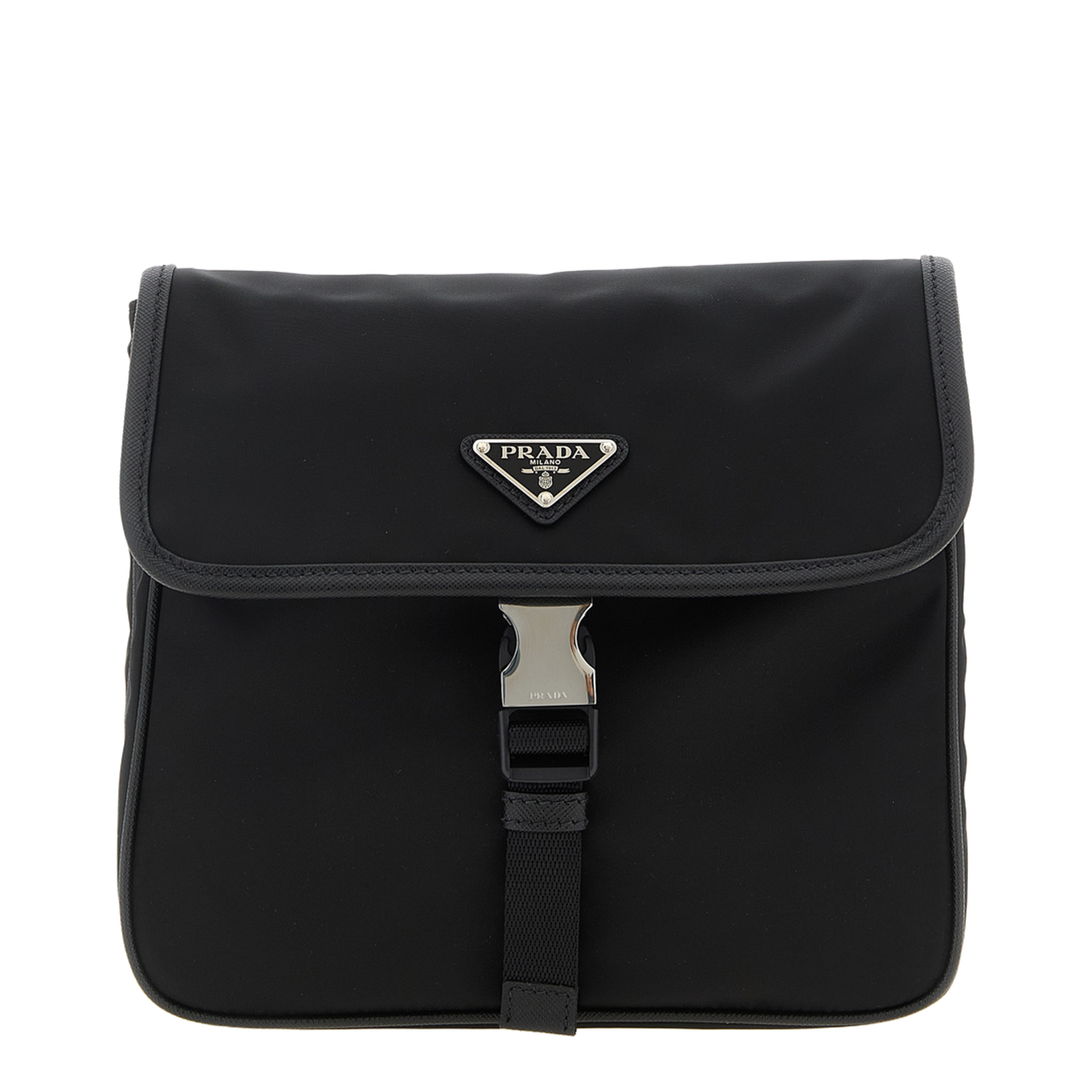 Black Re-nylon And Saffiano Leather Shoulder Bag