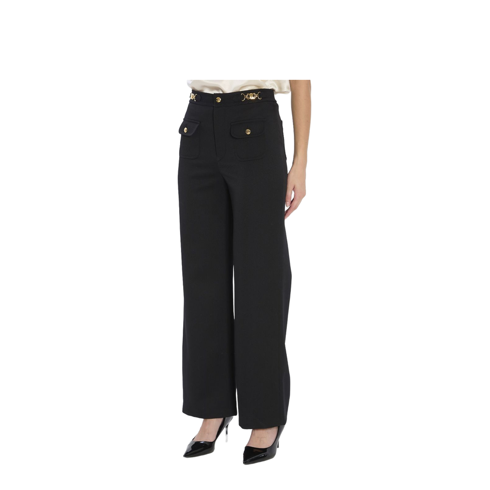 Black Wool Trousers With A Diagonal Weave