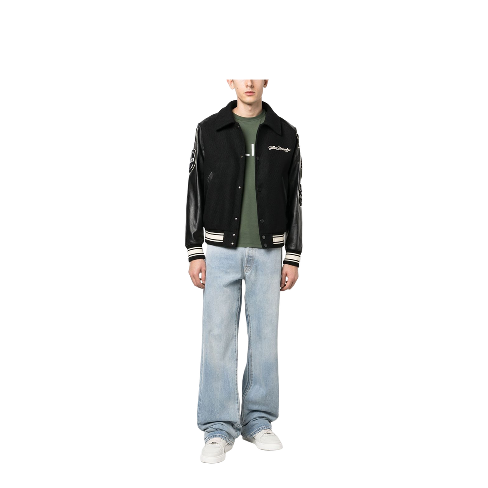 Black Wool Bomber Jacket with Patch