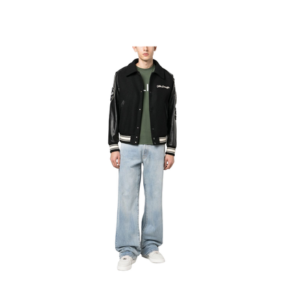 Black Wool Bomber Jacket with Patch