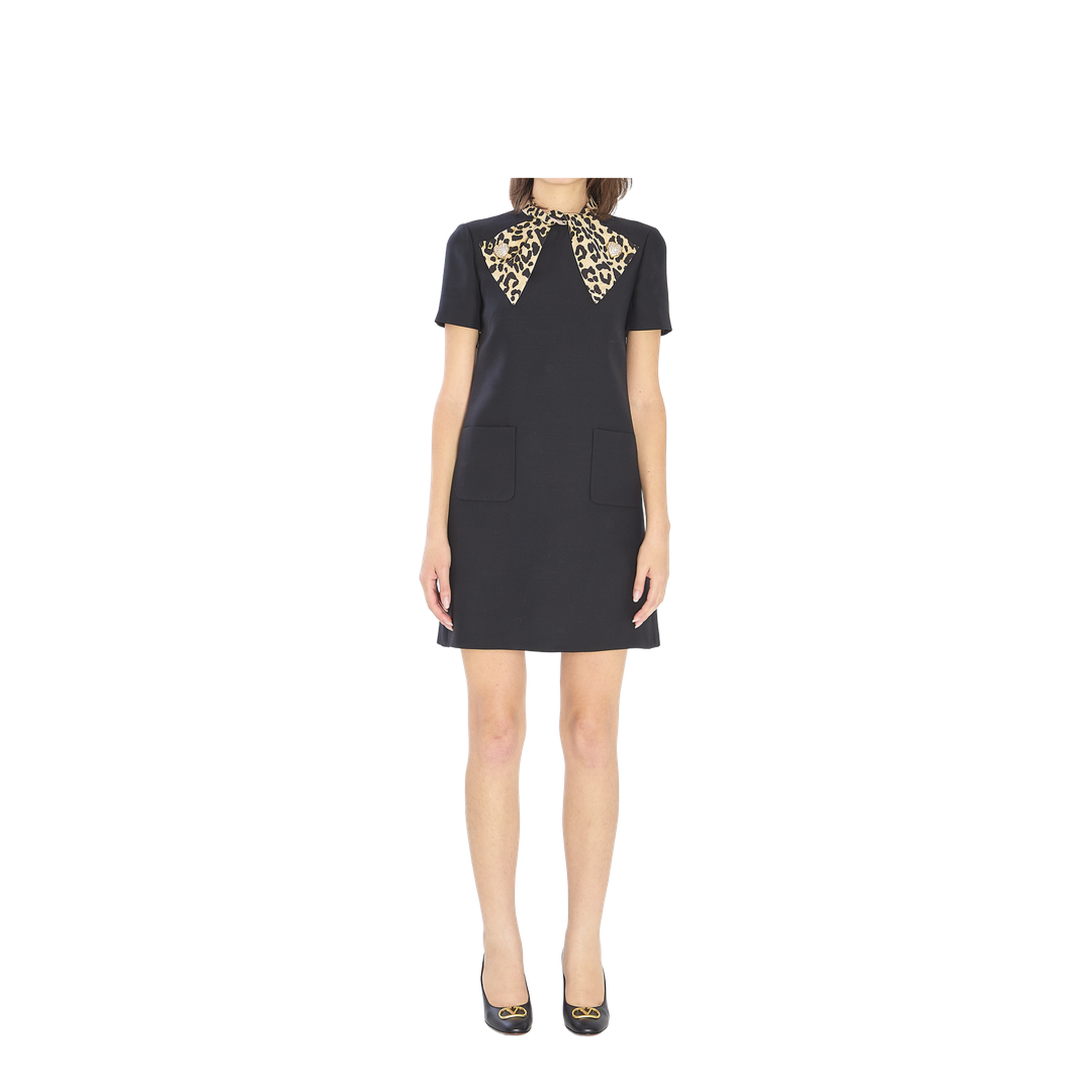 Black Dress with Bow on Front and Leopard Print